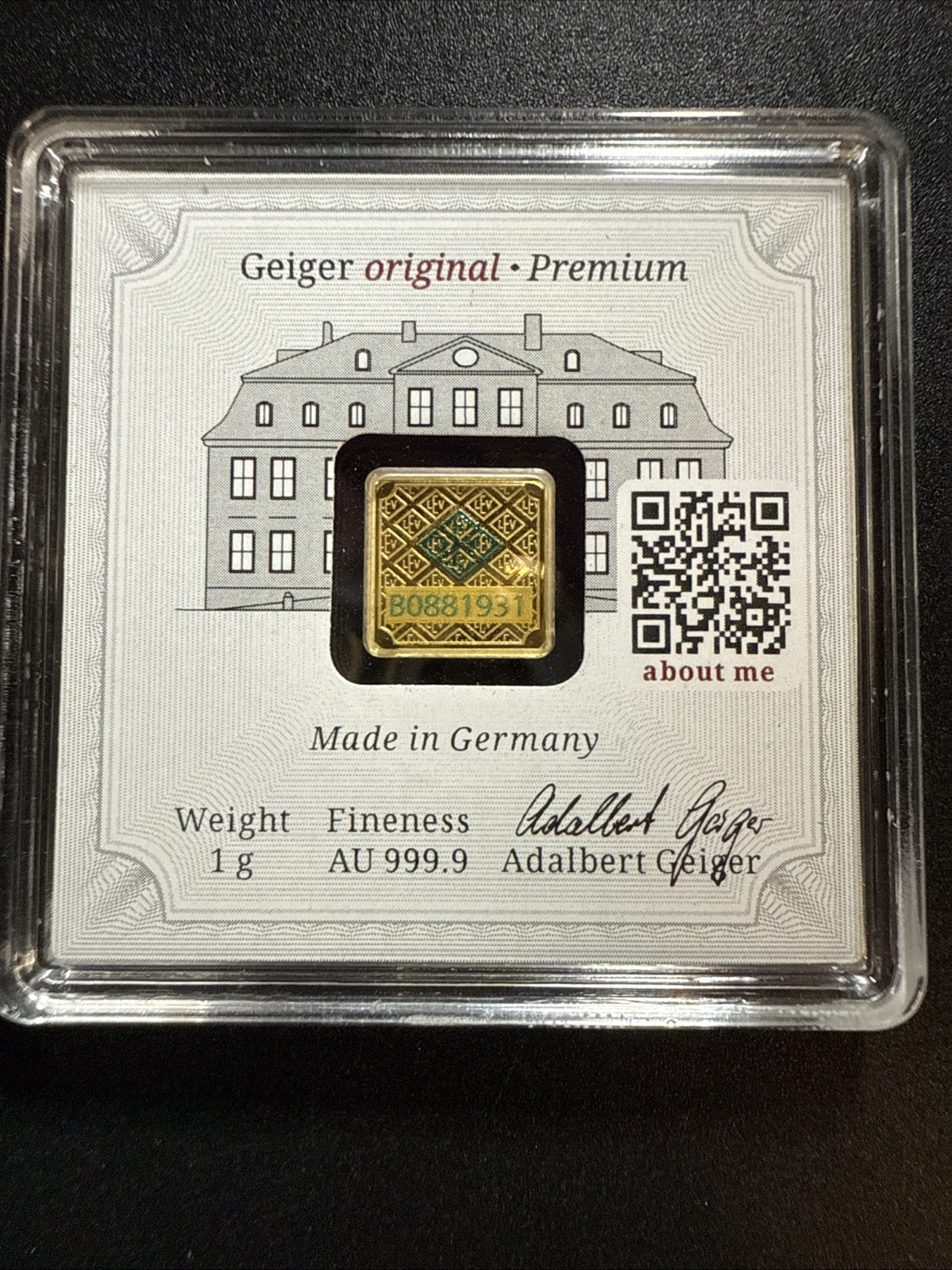 Merry Christmas Geiger In Assay-1 Gram Gold Bar (Only 1,000 Mintage) 999.9 Fine