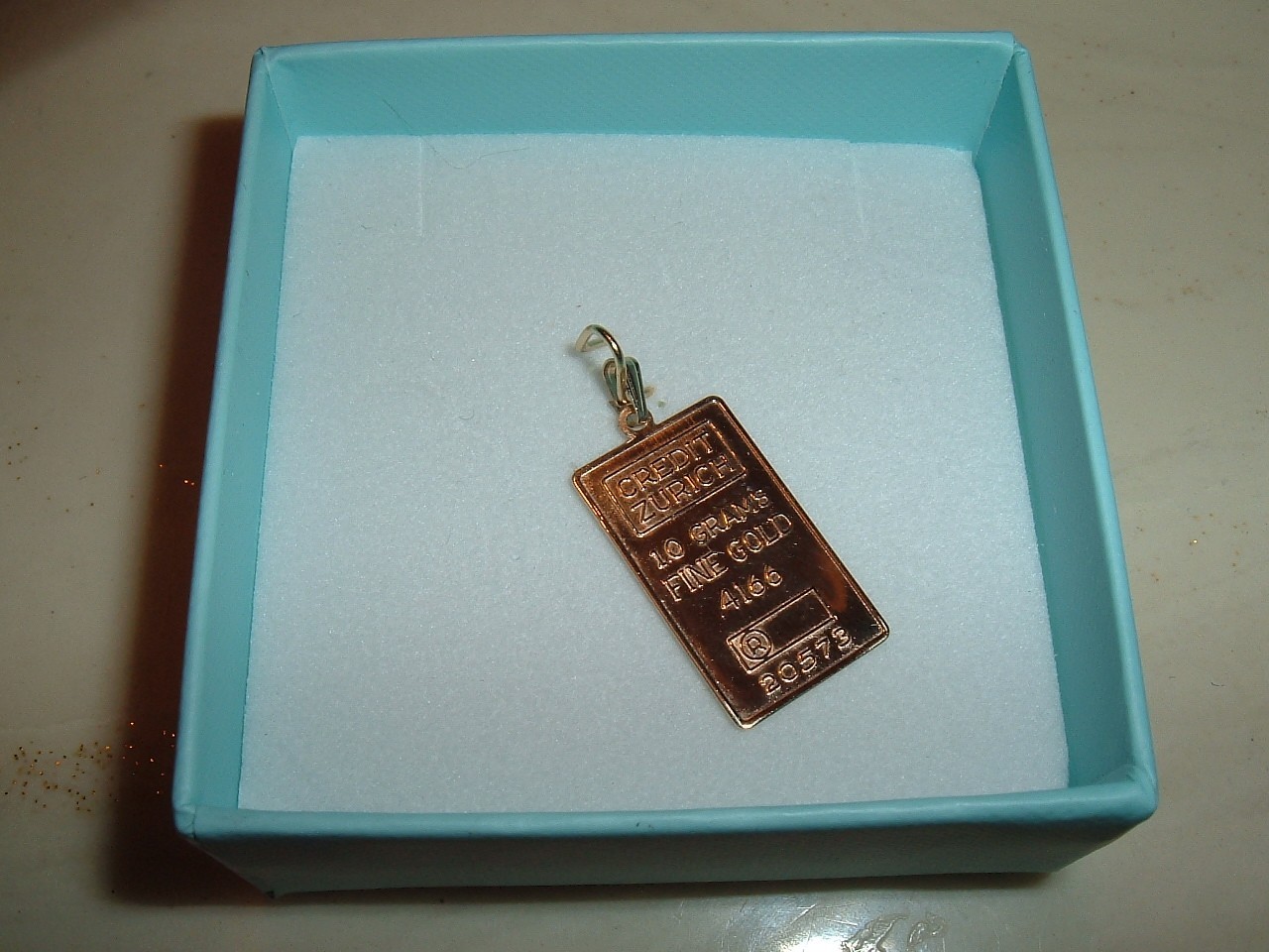 SOLID FINE 10K GOLD .416 BAR 1 GRAM INGOT CREDIT ZURICH PENDANT CHARM 2MM BAIL