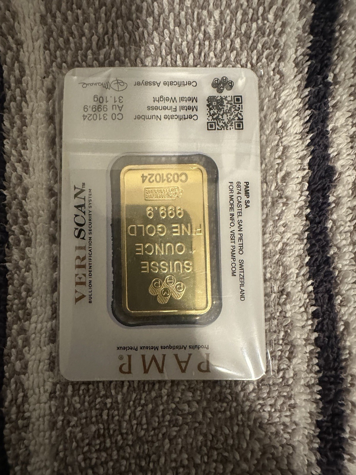 PAMP Suisse 1 oz .9999 Fine Gold Bar in Veriscan Assay Card – Gold Bar