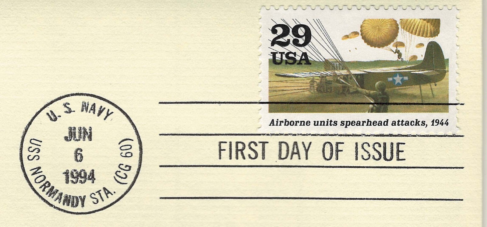 AIRBORNE UNITS SPEARHEAD ATTACKS 1944 WORLD WAR II 22KT GOLD STAMP COMMEMORATIVE