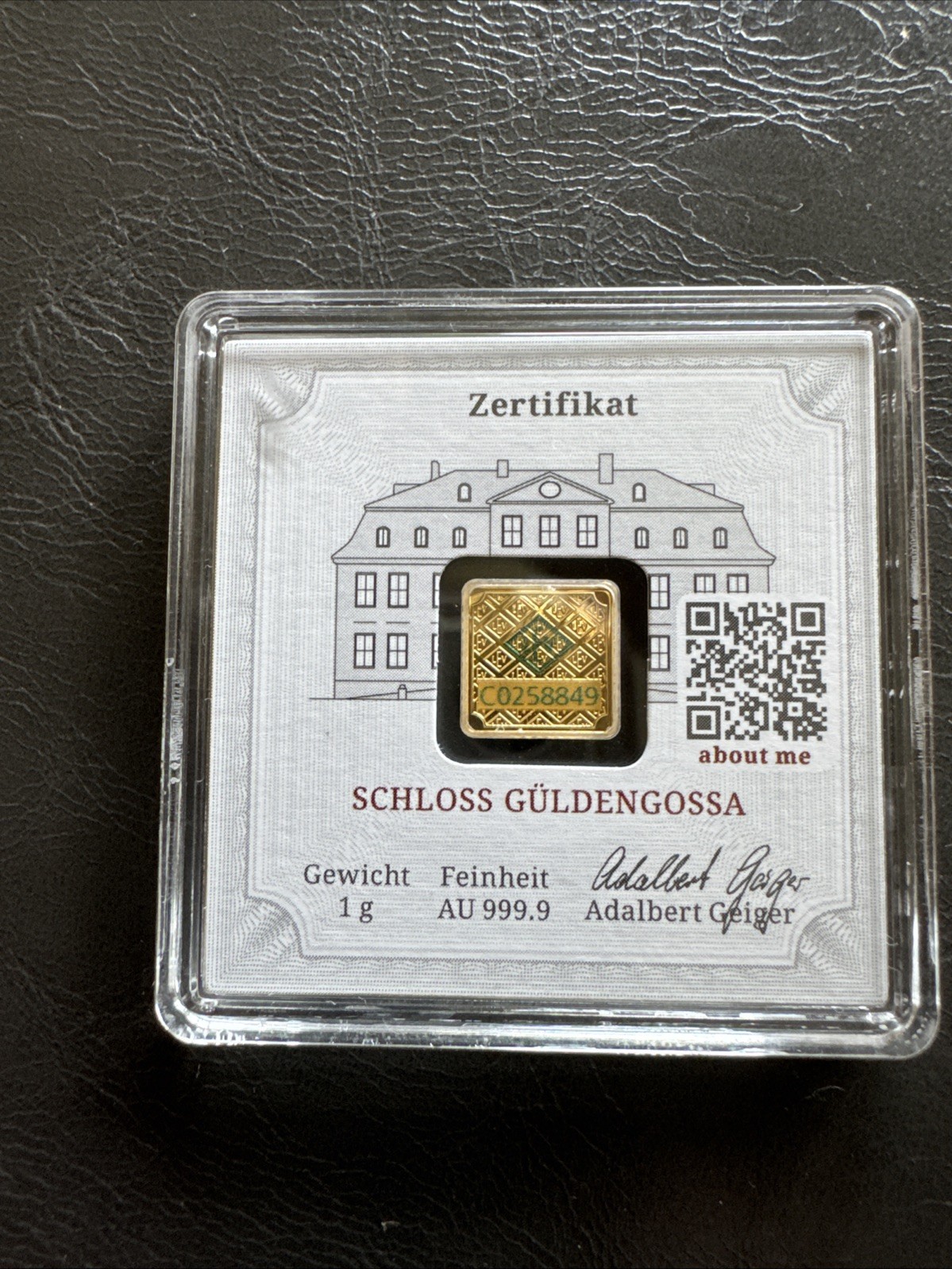 Geiger Original Certificate 1 Gram .999 Fine Gold Bar In Assay, Sealed