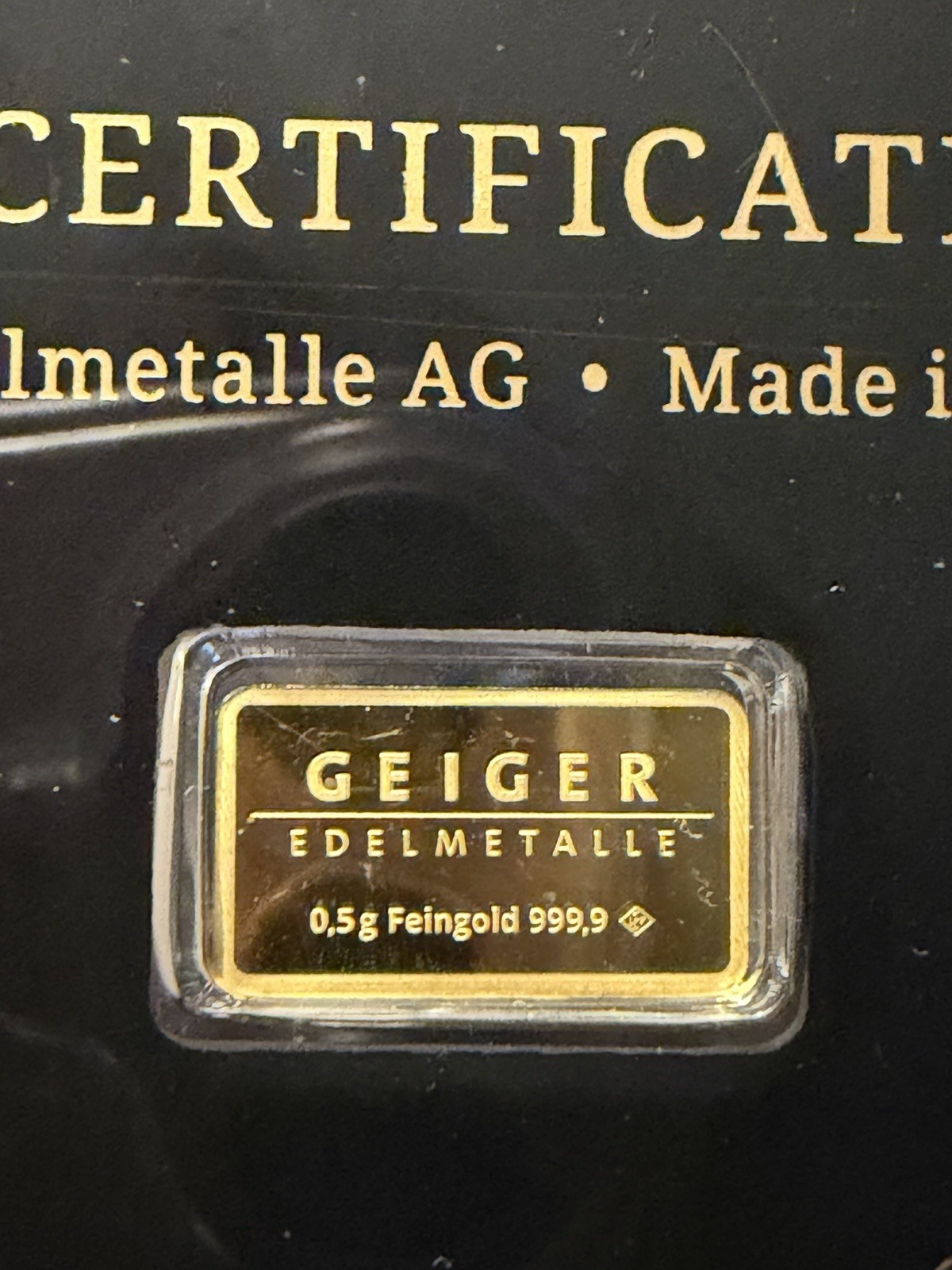 Geiger Edelmetalle AG 0.5 Gram Gold Fineness AU 999.9 German. Vintage Edition.