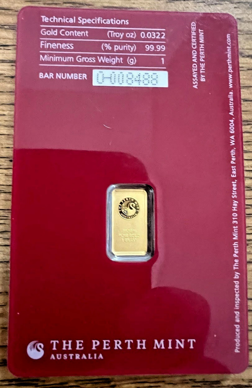 1 gram Gold Bar – The Perth Mint Oriana Design (In Assay)