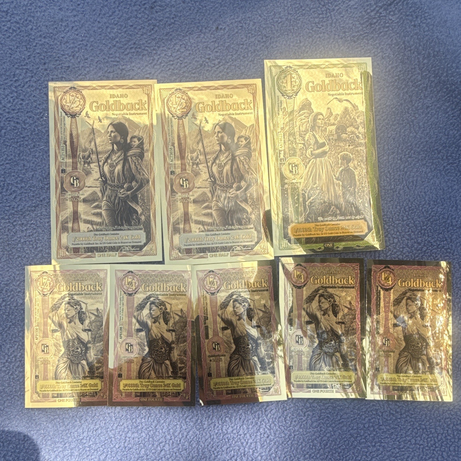 Goldback Idaho Mixed Lot Total 24K Gold Foil Notes Bar (2024)