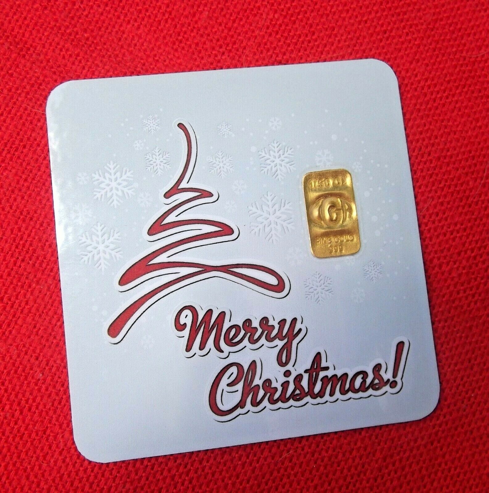 1/50 th 0Z GOLD CGA MERRY XMAS BULLION Bar in Assay IDEAL STOCKING STUFFER