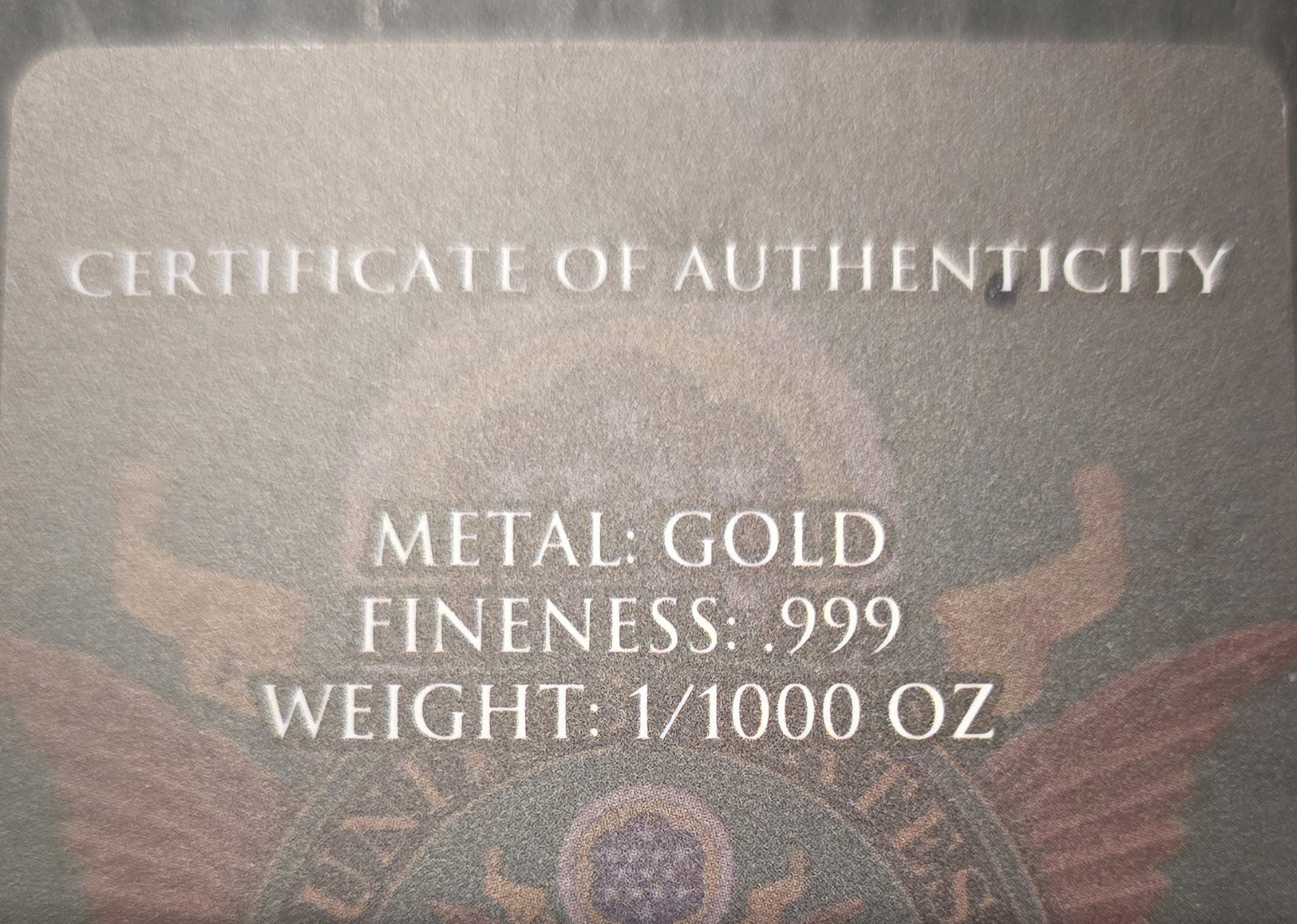 🦅 1/1000 oz .999 Gold 2026 USA Eagle Army Card Fractional Gold Bar Bullion