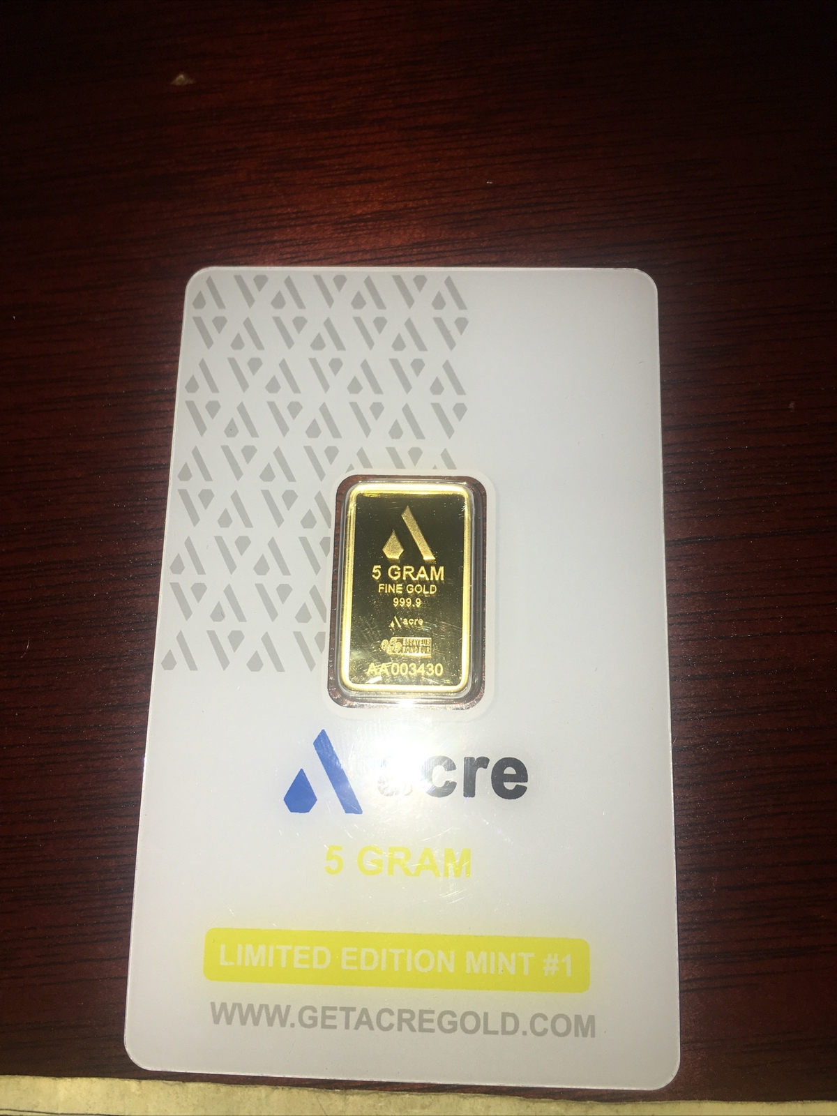 5 gram PAMP Swiss Gold Bar – Acre Gold limited Edition – 999.9 Fine Sealed Assay