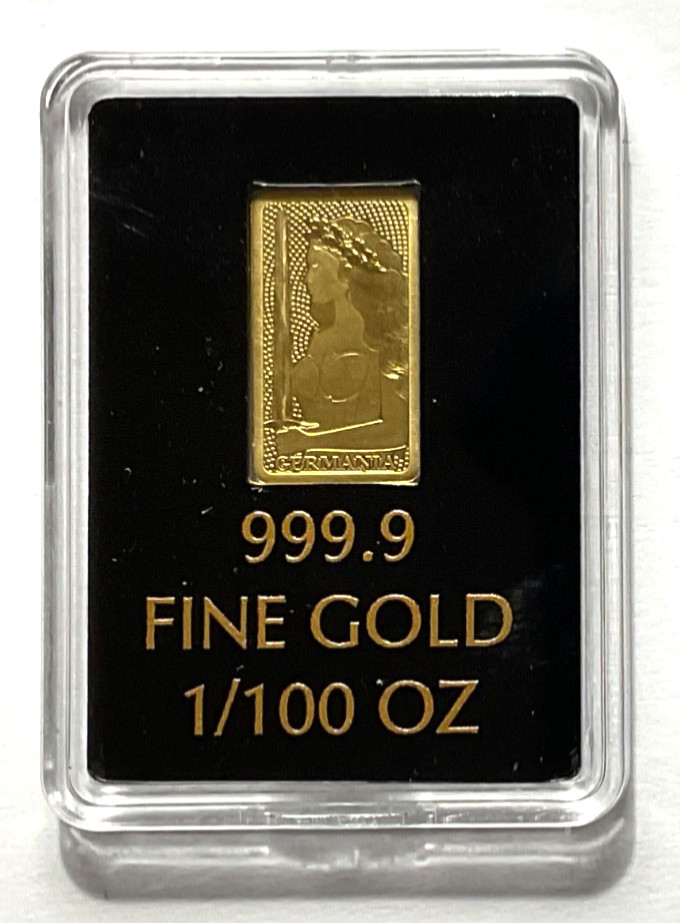 Germania Mint 1/100 oz Gold Bar in Plastic Capsule