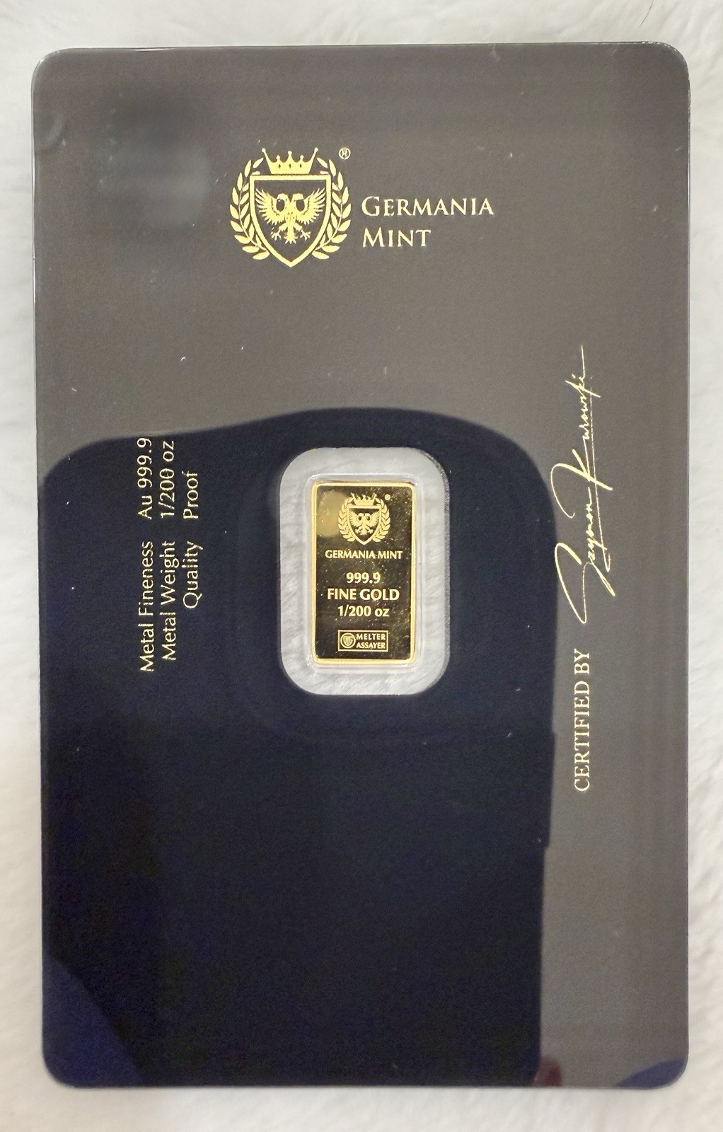 2026 Germania Mint 1/200 oz .9999 Fine Gold Bar in Assay Card