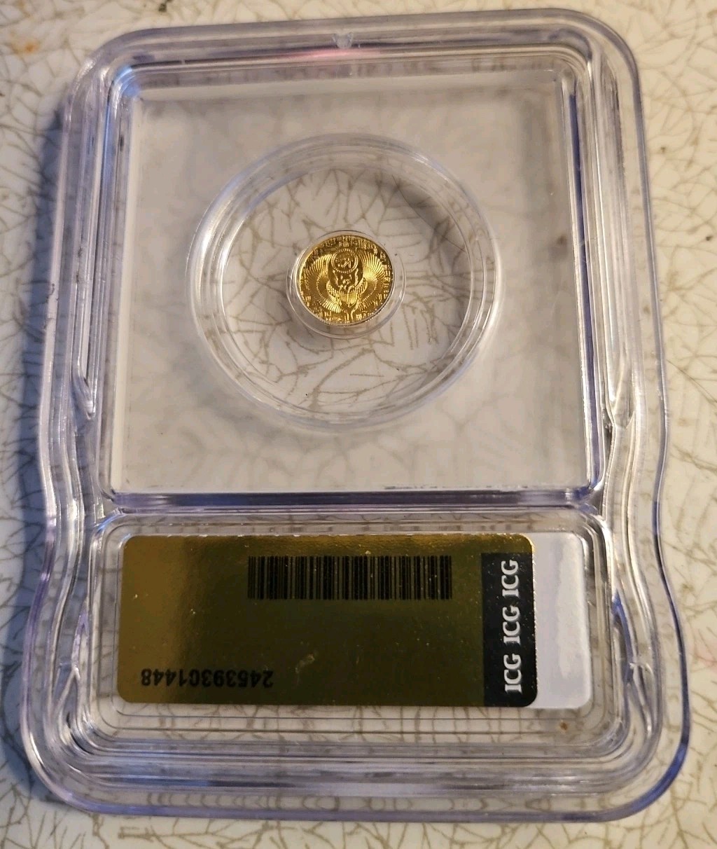 Egyptian Scarab Round ICG MS70 1/200 oz .9999 Pure Gold 24K Fine Gold Bullion