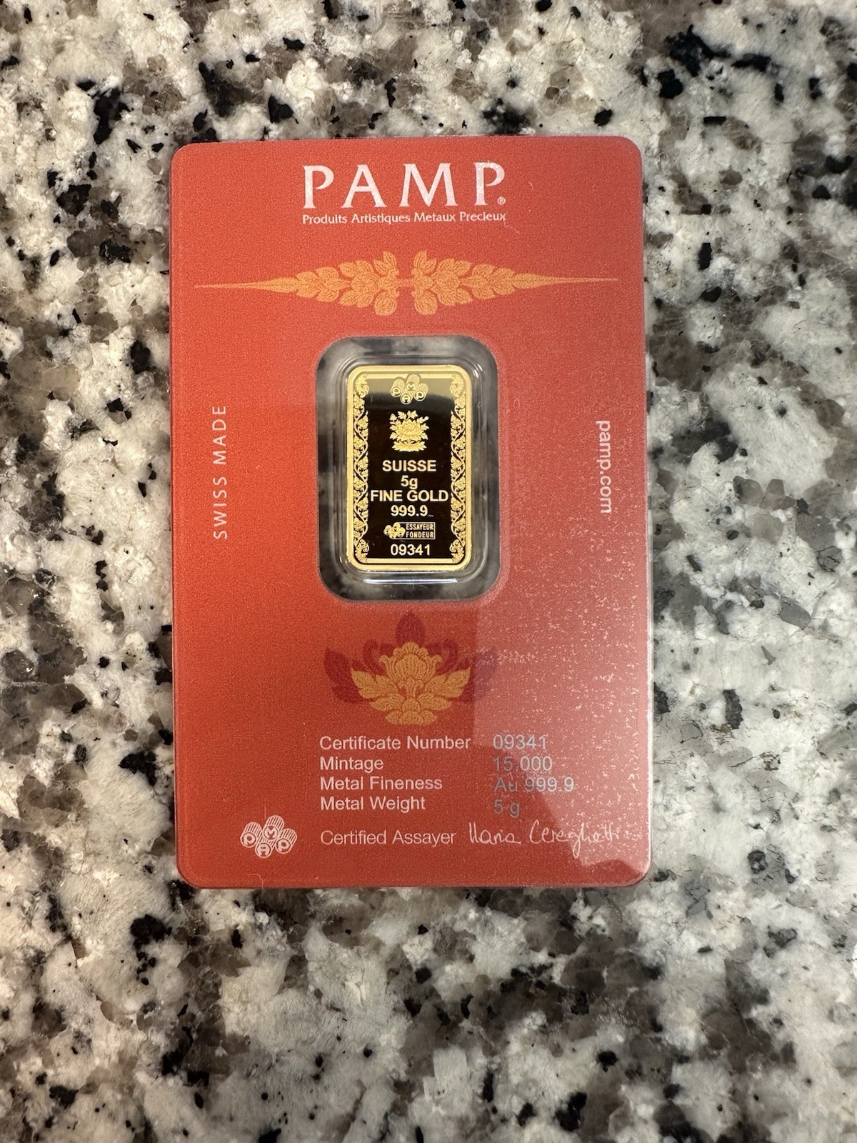PAMP Suisse Buddha 5 g Gold Bar .9999 Fine Gold Bullion Bar in Assay Card