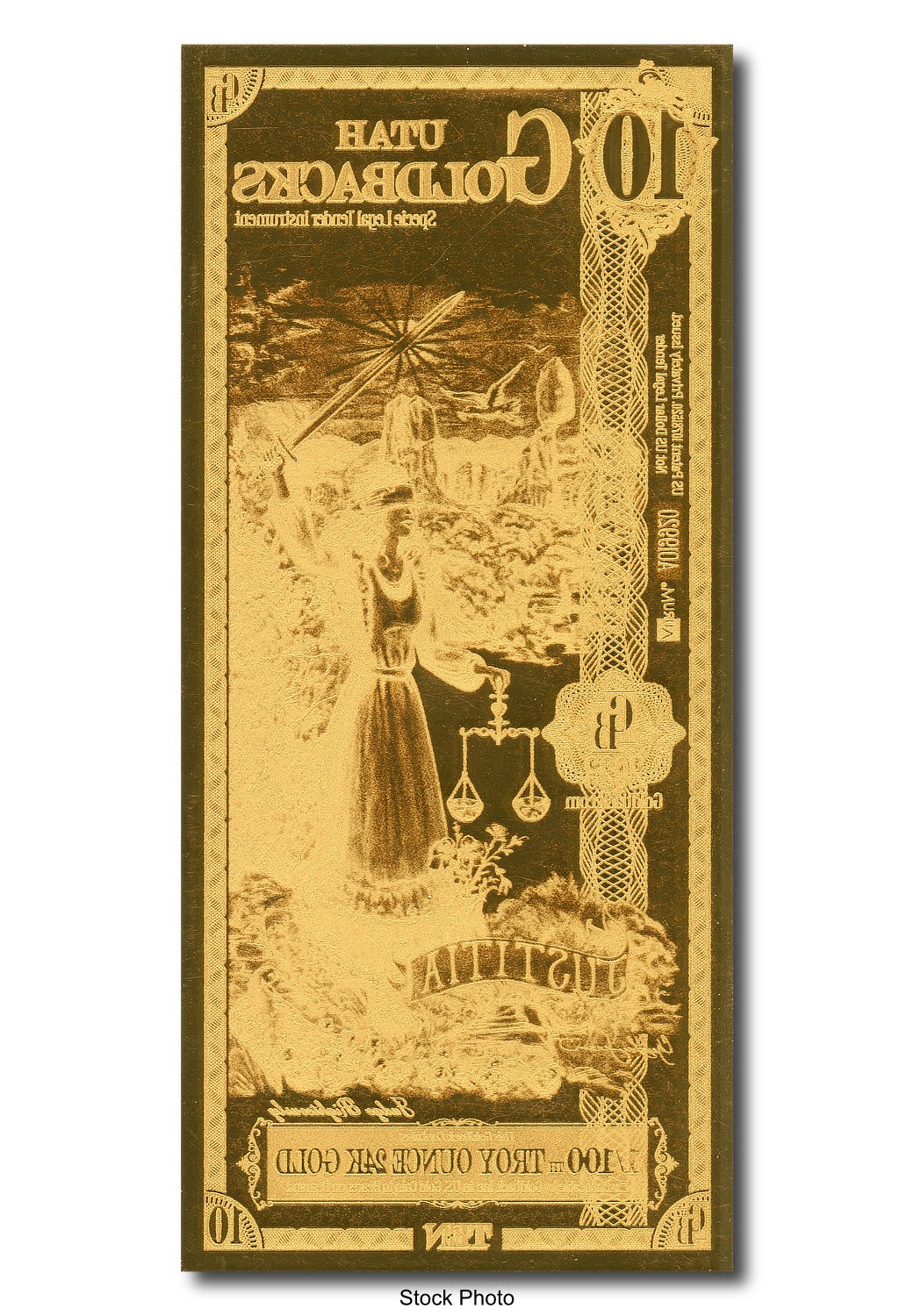2023 Aurum 10 GB Utah 1/100 oz 24K Gold Foil Note Ltd. Edition Ten Goldbacks