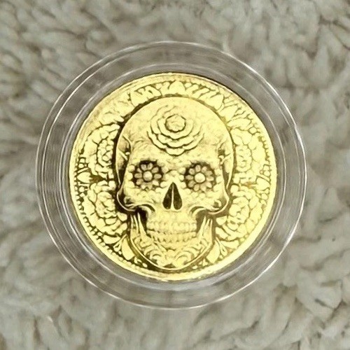 💀Sugar Skull – 1/200 oz .9999 Fine Gold Round in Capsule – Day of the Dead 💀