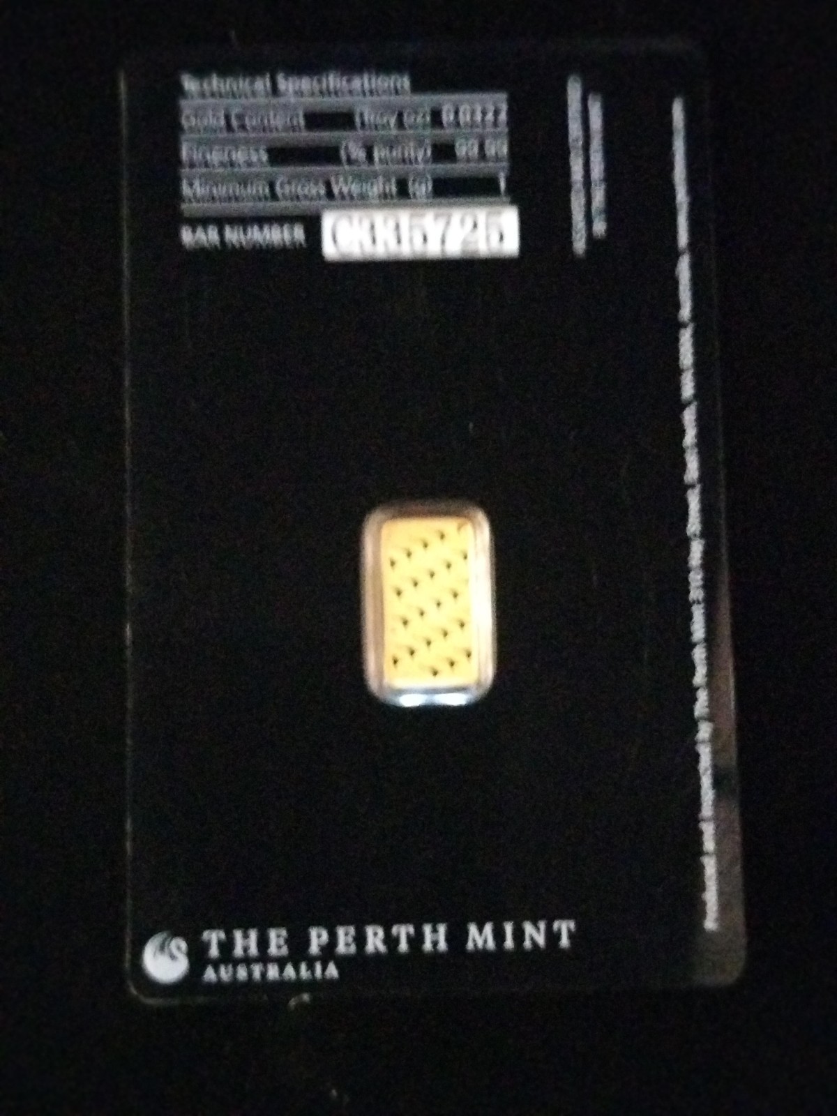 1 gram Gold Bar – Perth Mint – 99.99 Fine in Assay