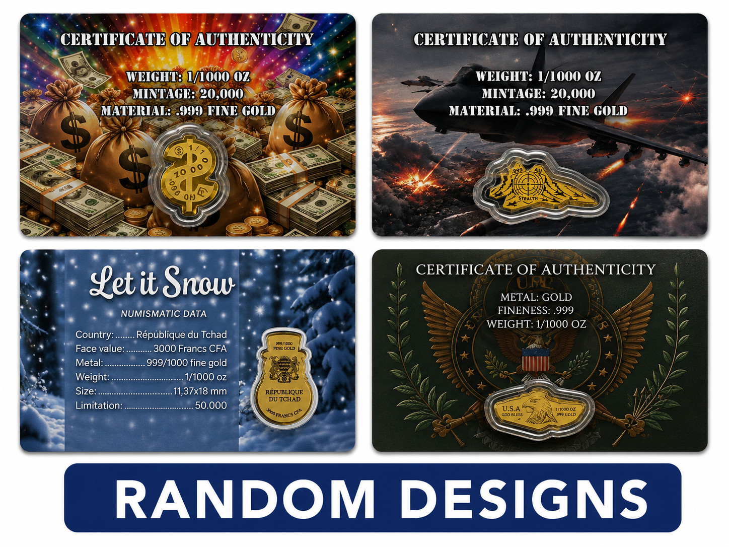 1/1000th Oz .999 Pure Gold Piece In Assay Card (Random Designs)