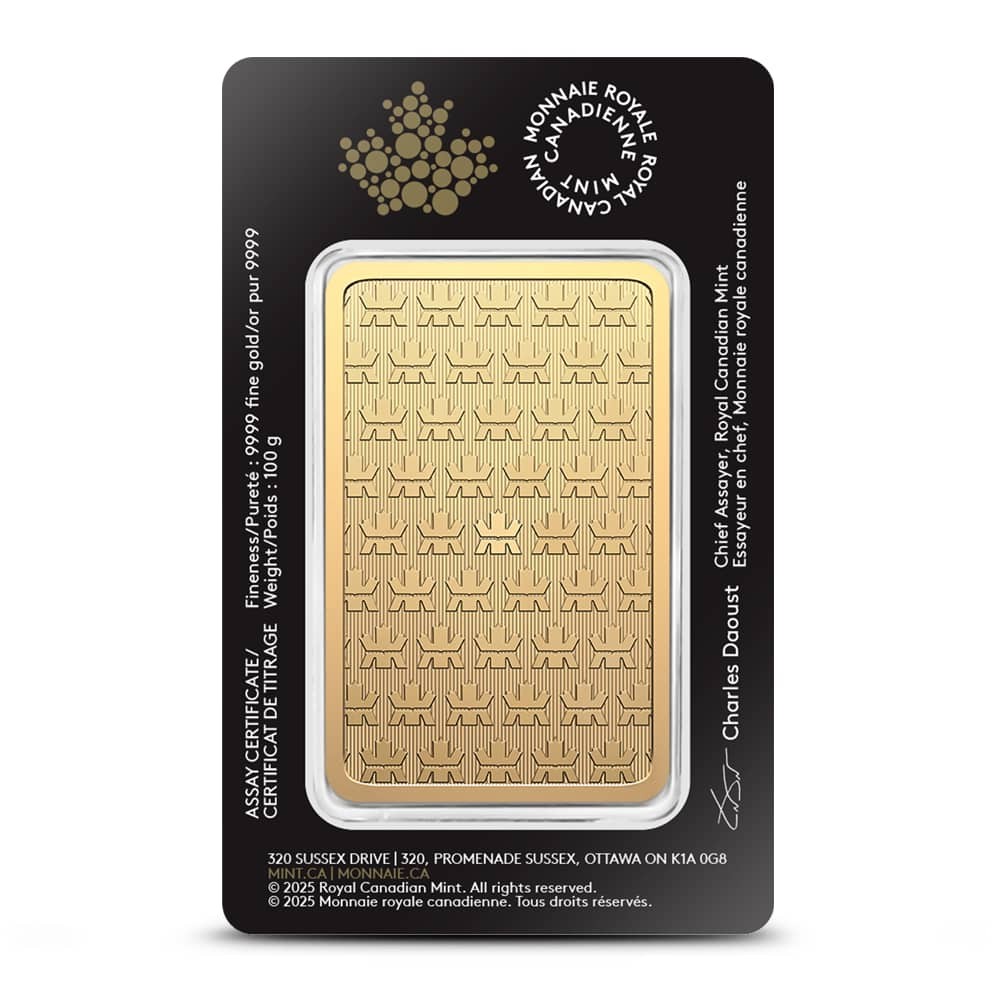 100 Gram (RCM) Royal Canadian Mint Gold Bar (New w/ Assay)
