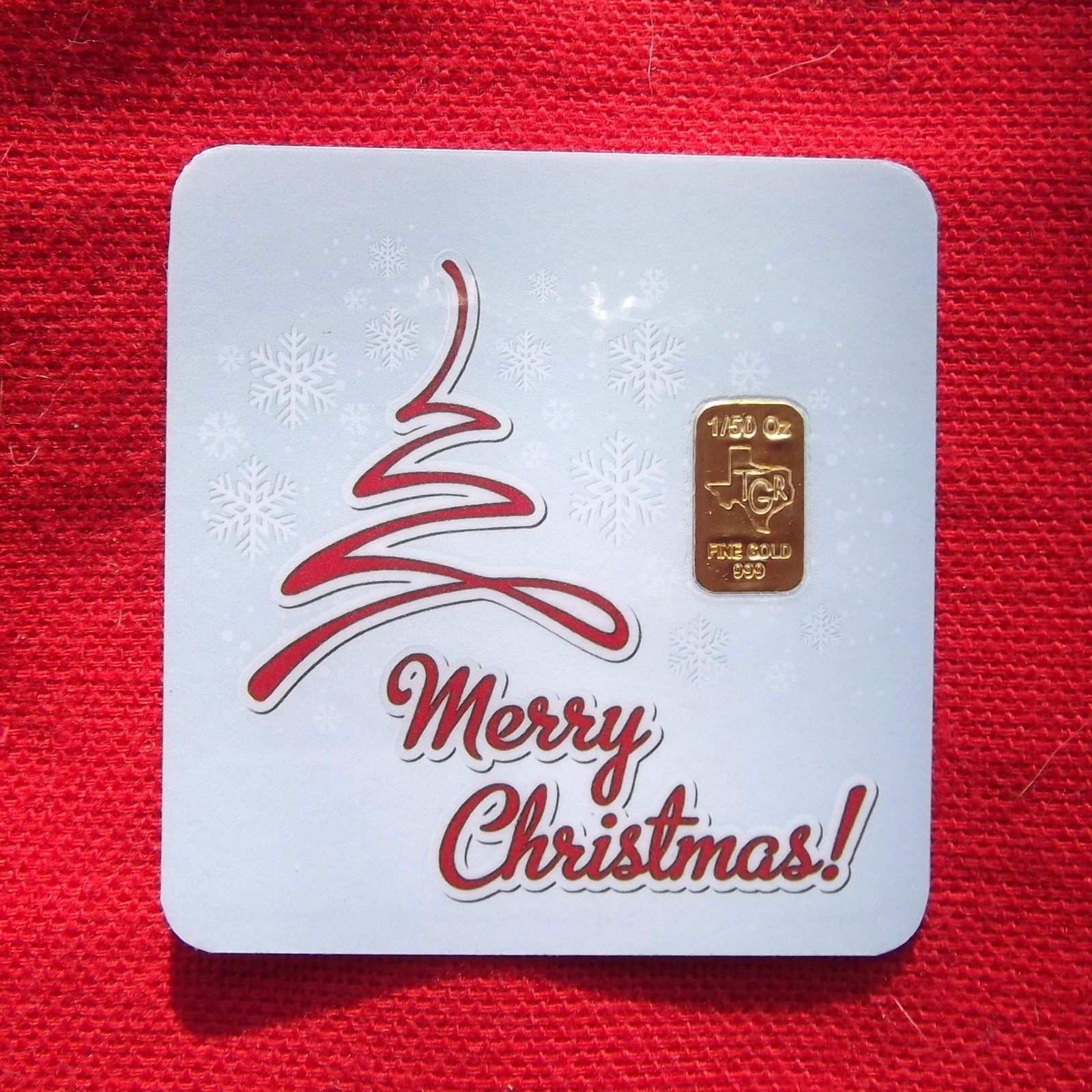 1 /50th GOLD BAR TGR 9999 MERRY CHRISTMAS BULLION Assay IDEAL STOCKING STUFFER
