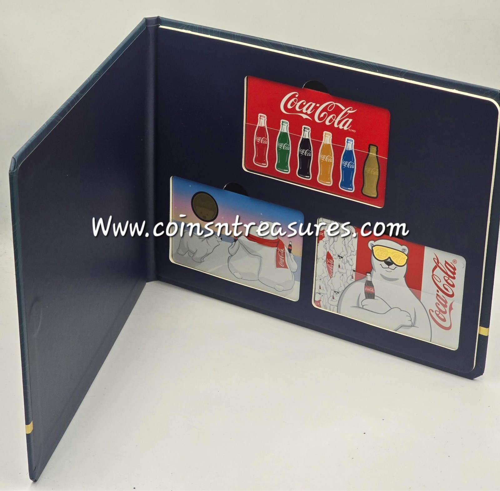 COCA COLA collection 1/1000 Oz .999 Gold 3 coin cards in Album