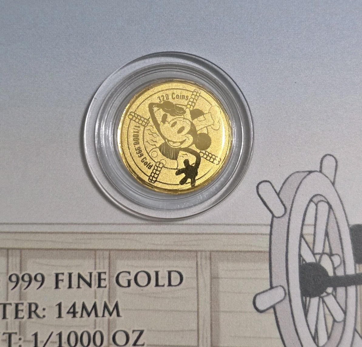 Steamboat Willie 1928 1/1000 Oz Gold Coin In Card