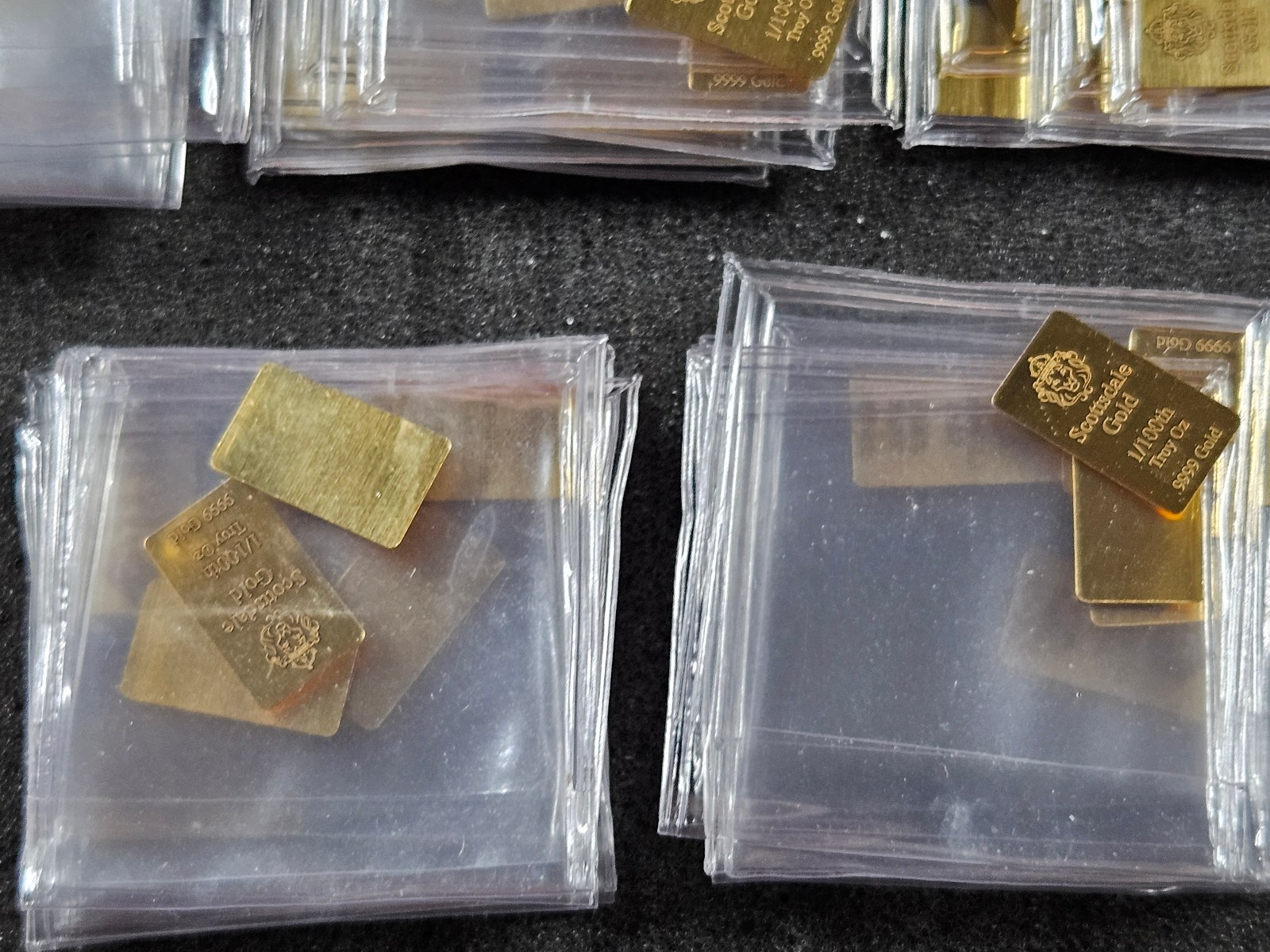 🌟(50) Scottsdale Mint 1/100 oz .9999 Gold Lion Bar, 1/2 troy oz AGW TOTAL