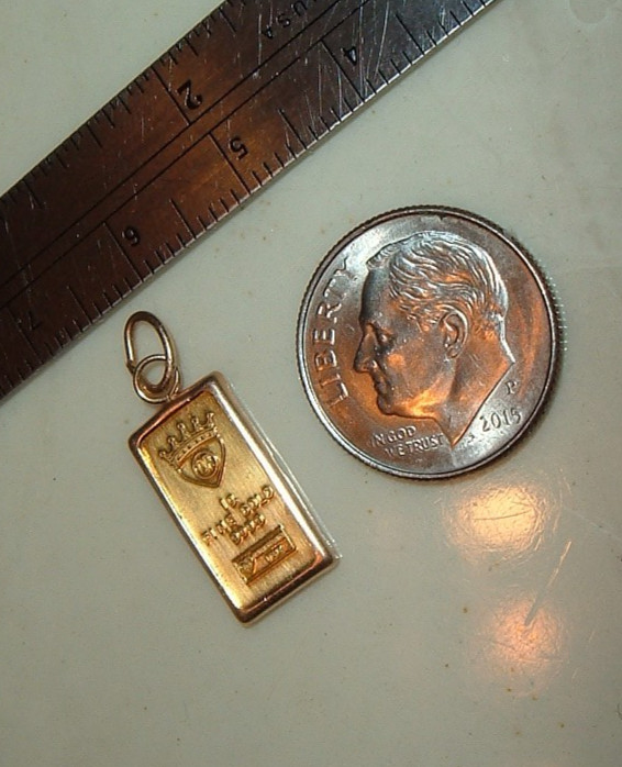 24K ITALY 999.9 FINE GOLD INGOT BAR 14K GOLD BEZEL CHARM PENDANT NECKLACE 1.3g