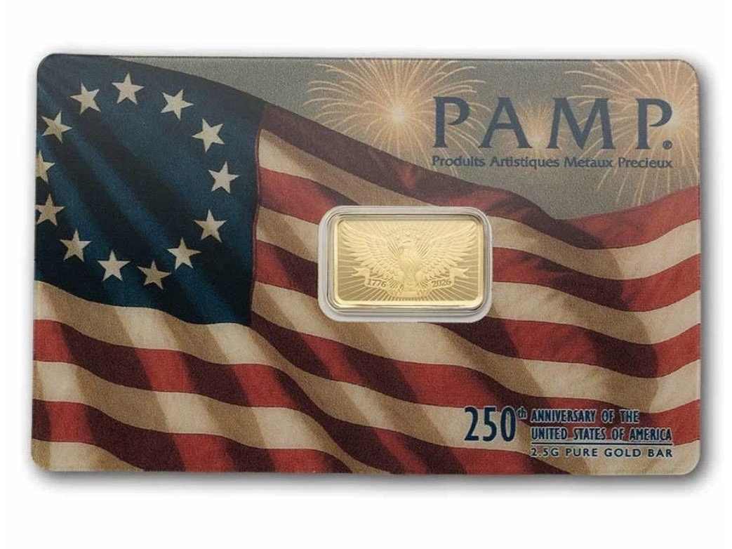 🇺🇸 2.5 gram Gold Bar – PAMP 250th Anniversary of the USA