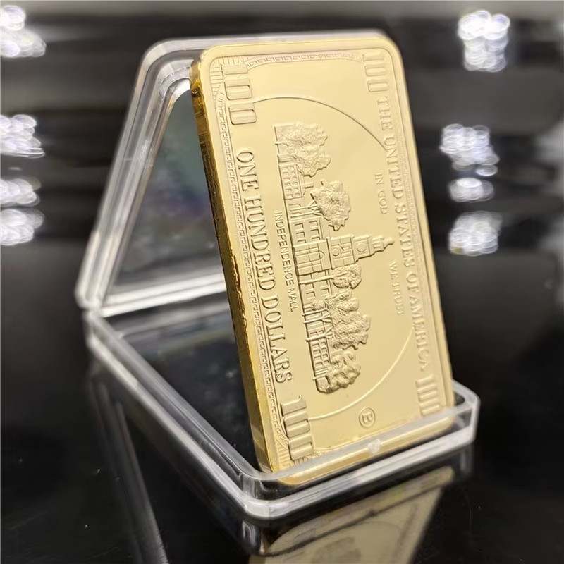 USA 100 Dollar Bullion 24K Gold Color Bar American Metal Coin