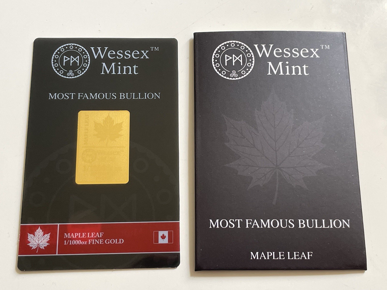 Wessex Mint Maple Leaf 1/1000th oz Fine Gold Bullion Bar With COA