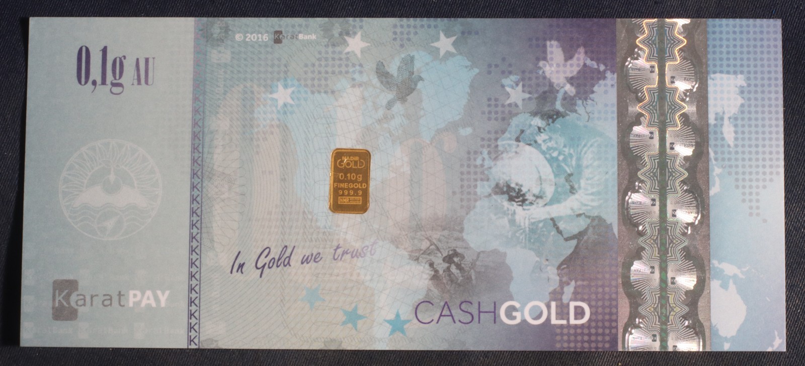 KARATBARS KARATPAY CASHGOLD .9999 FINE GOLD IN NOTES 1.3 GRAM (.1/.2/.4/.6)