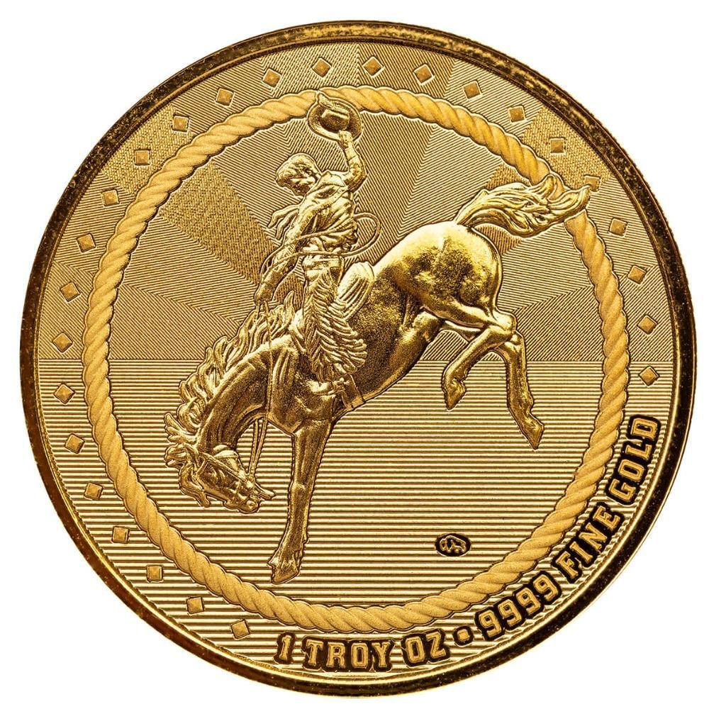 1 oz Gold Cowboy Round w/ Buffalo Privy .9999 Gold Bullion Round in COA #A591