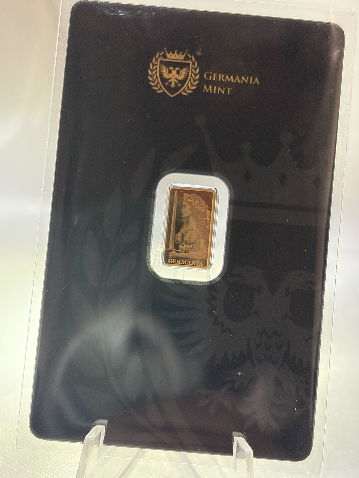 Germania Mint STAMPED BAR Lady Germania Minted 1/200 oz Gold Bar in Assay Card