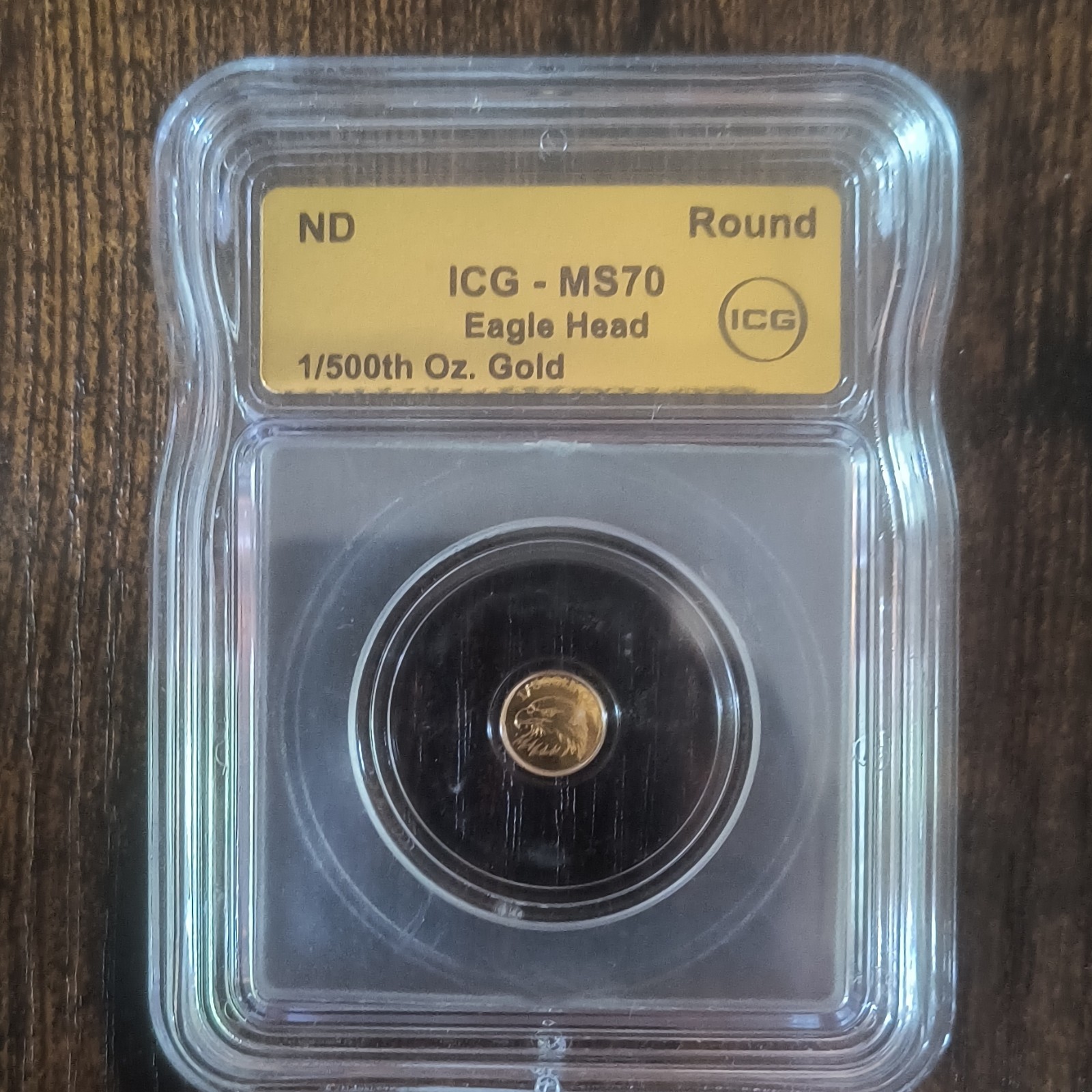 ICG MS70 Eagle Head Gold Round ND 1/500th oz Gold 1/500 oz Content