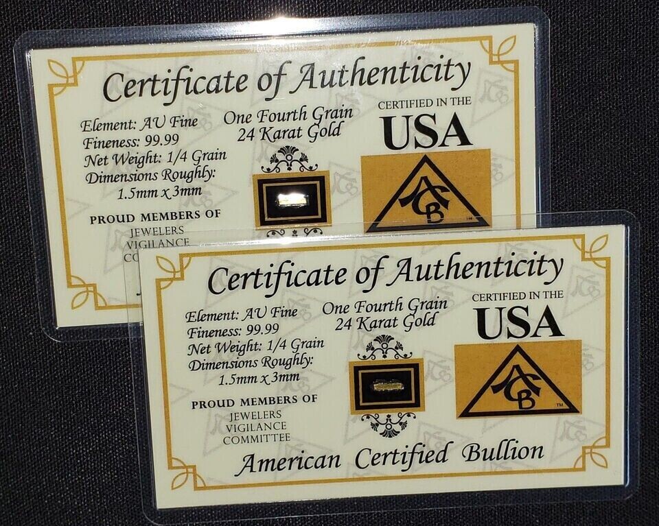 GOLD x20 ACB 1/4GRAIN 24K SOLID BULLION MINT BAR 9999 FINE CERT/AUTHENTICITY