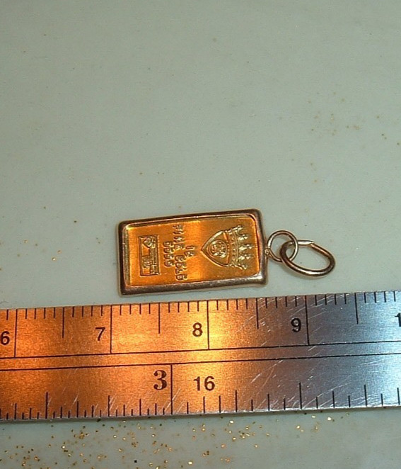 24K ITALY 999.9 FINE GOLD INGOT BAR 14K GOLD BEZEL CHARM PENDANT NECKLACE 1.3g