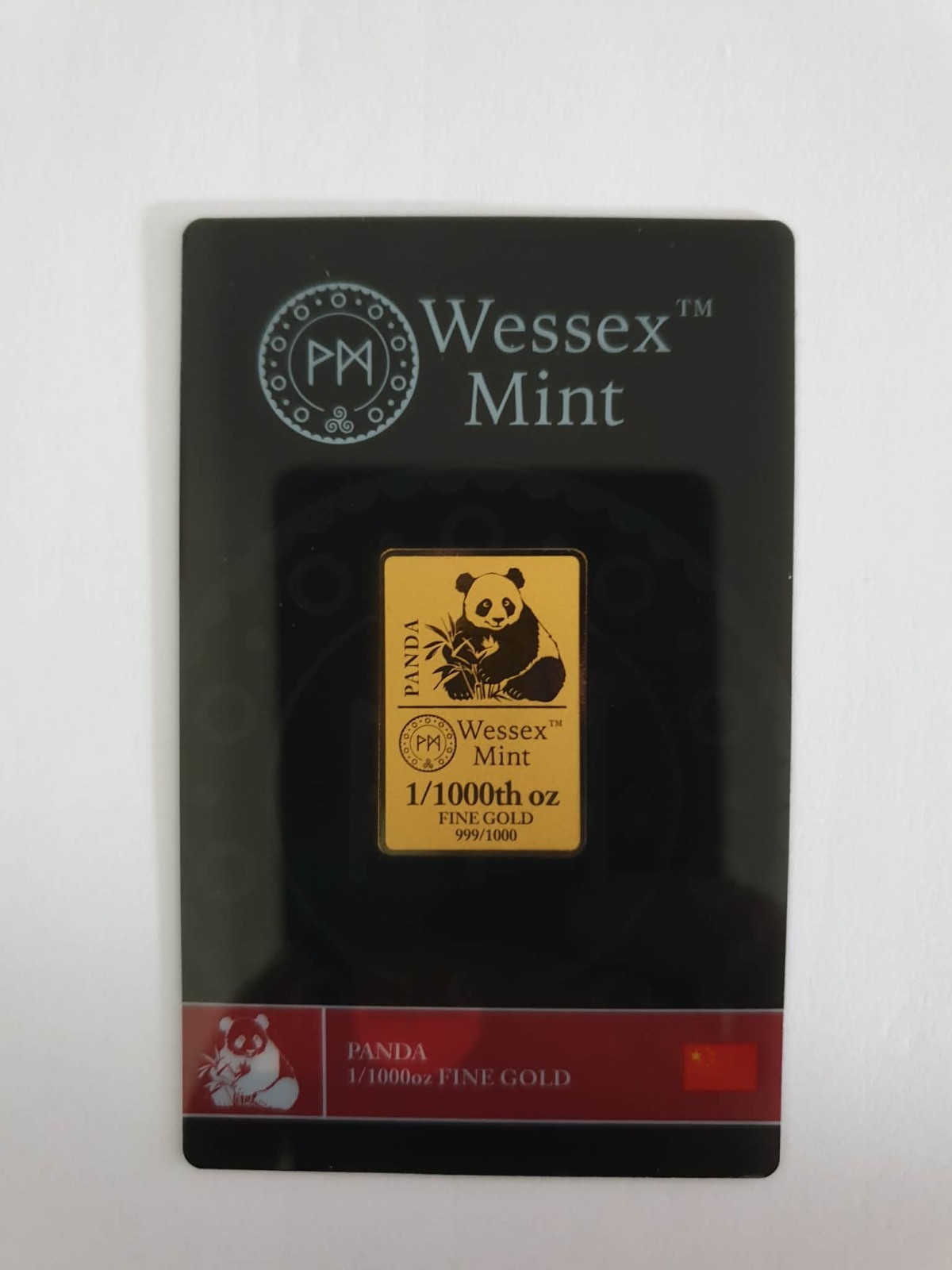 1/1000 oz Panda Design 24K Pure 999/1000 Gold Bar- Wessex Mint. LBMA CERTIFICATE