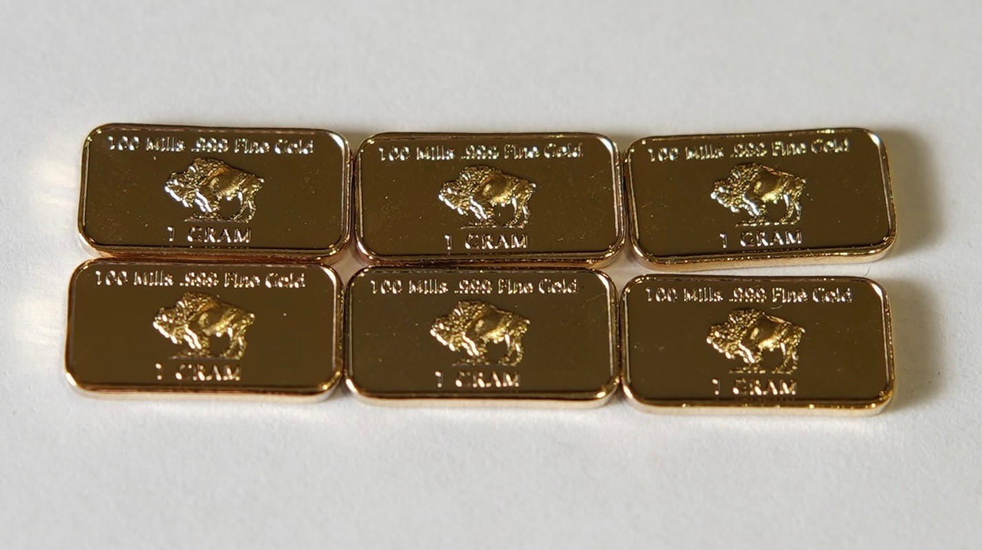 (6) 1 Gram – Gold Buffalo Bullion Bar .999 Fine 24k GOLD BARS