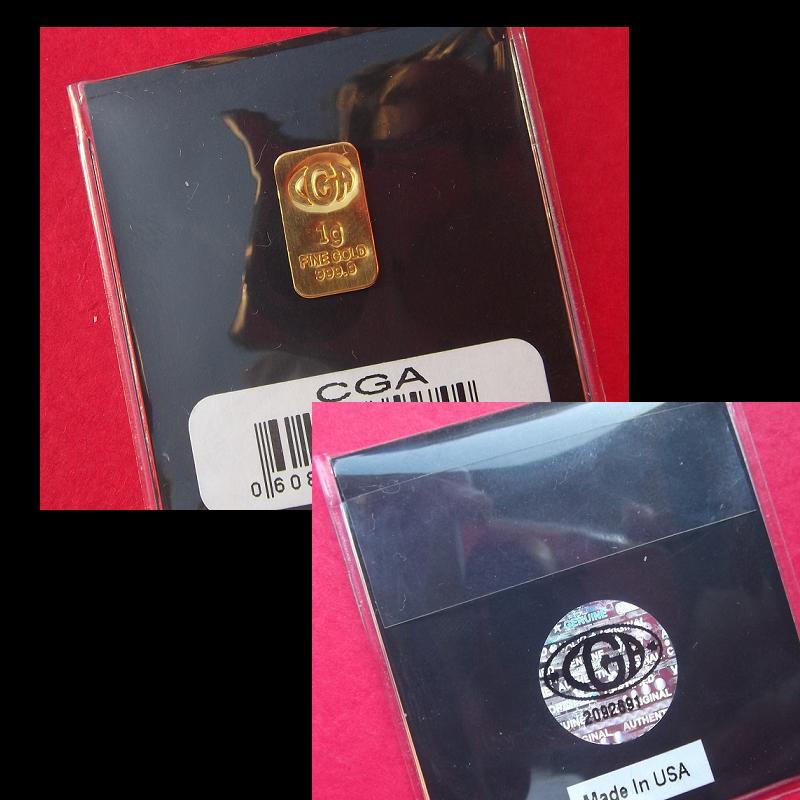 1 Gram Gold bar 999.9 fine 24K pure Premium CGA Bullion Ingot