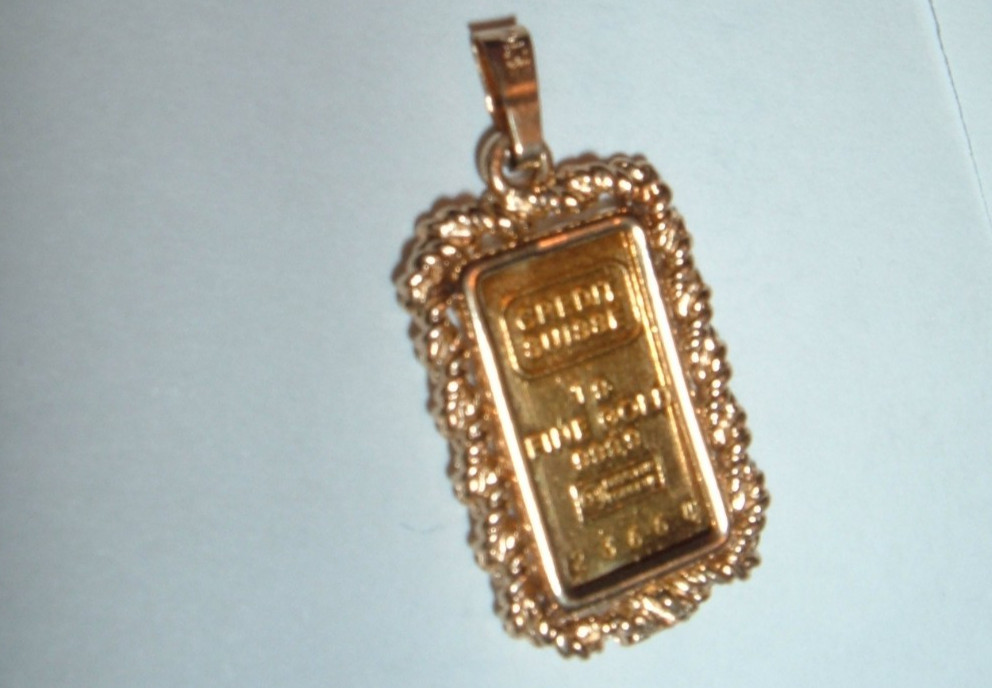 24K GOLD Credit Suisse 999.9 FINE INGOT BAR 14K ROPE BEZEL PENDANT CHAIN 2.51g