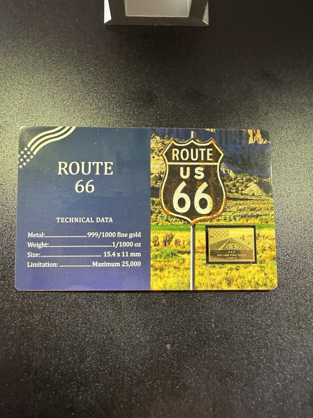 1/1000 oz Gold Bar – Route 66 (Coin Card, In Assay)