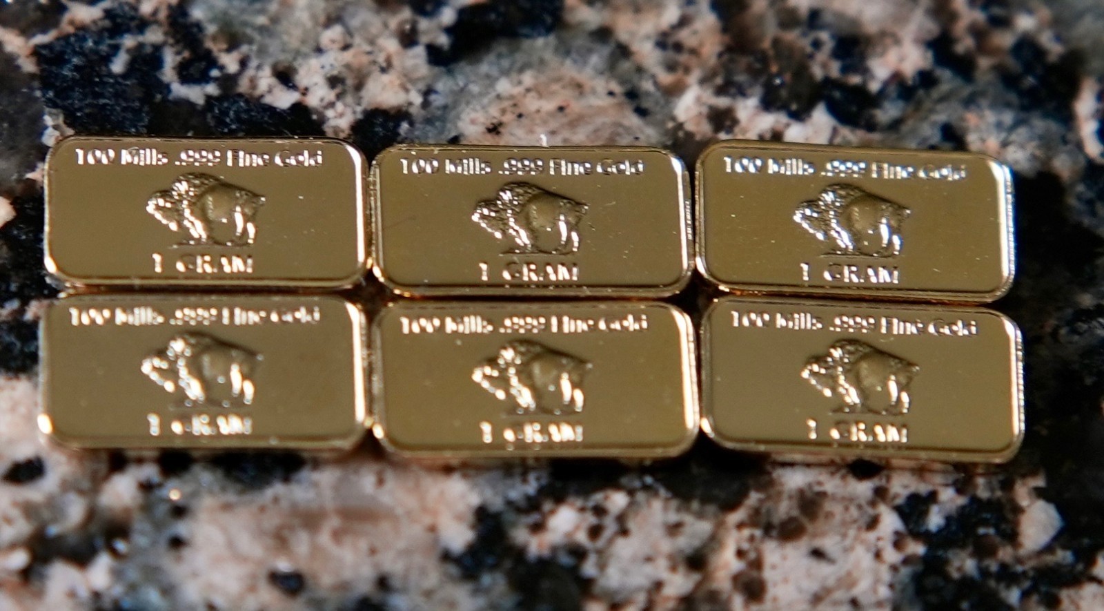 (6) 1 Gram – Gold Buffalo Bullion Bar .999 Fine 24k GOLD BARS