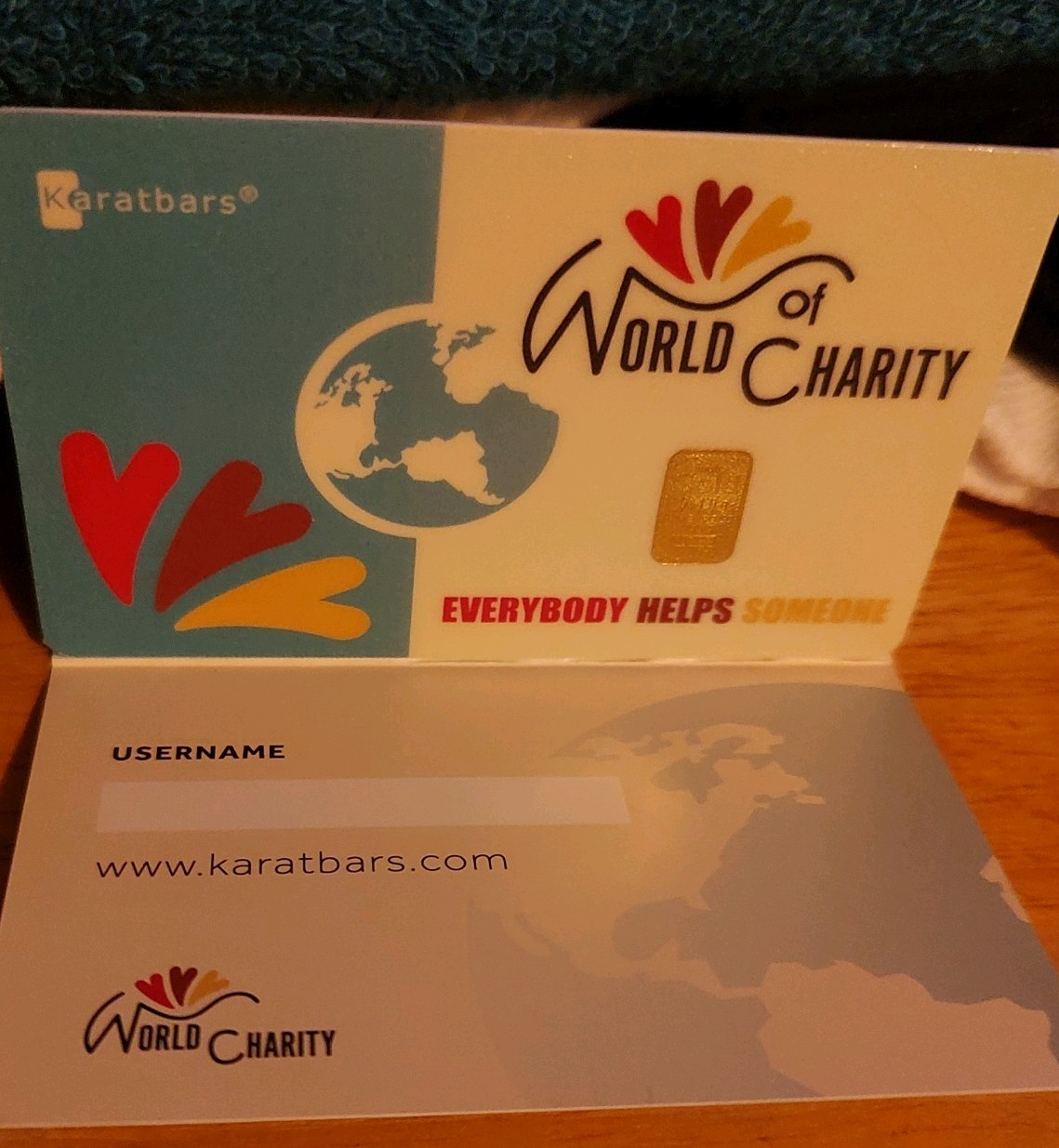 Karetbar .999 Fine Gold 0.10gram Sealed Bar World Charity Everyone Helps Someone