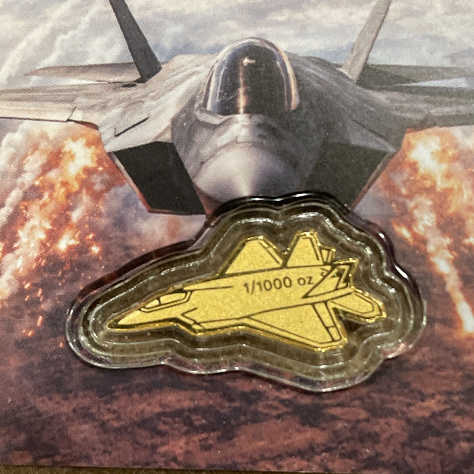 CERTIFICATE OF AUTHENTICITY 1/1000 Oz Gold US Fighter Jet Art Bar .999 Fine