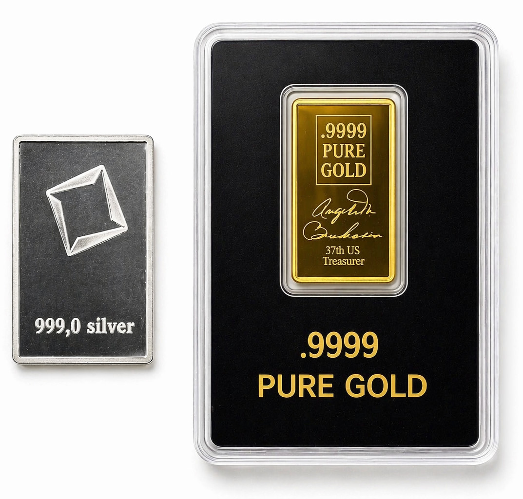 🇺🇸 2025 St. Gaudens Miss Liberty .9999 Gold Bar + FREE Valcambi Silver Bar✨