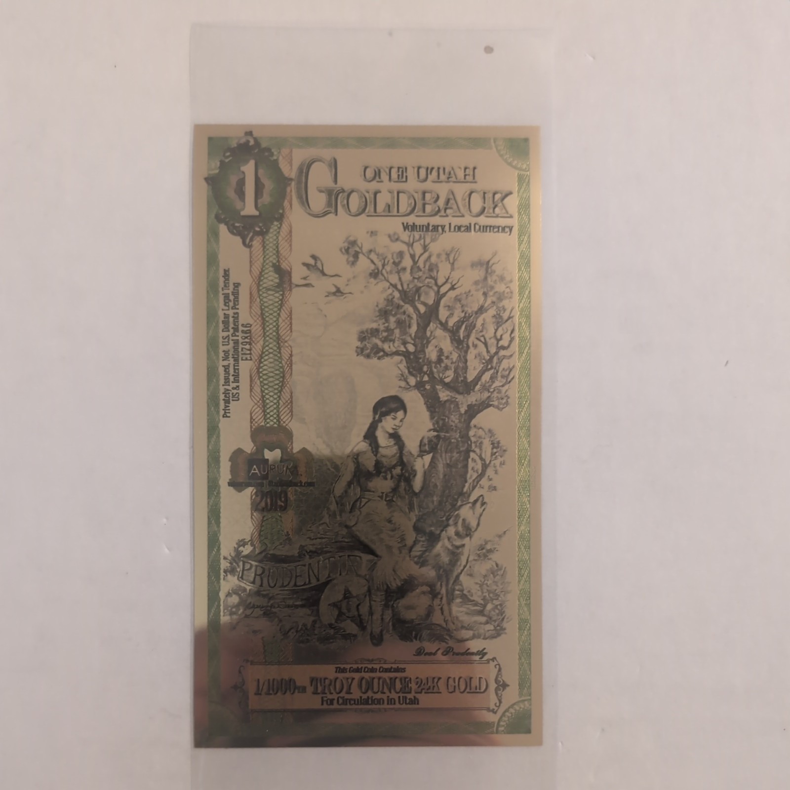 2019 Utah Goldback Set of 1–50 Gold Notes .999 first year of issue by Aurum
