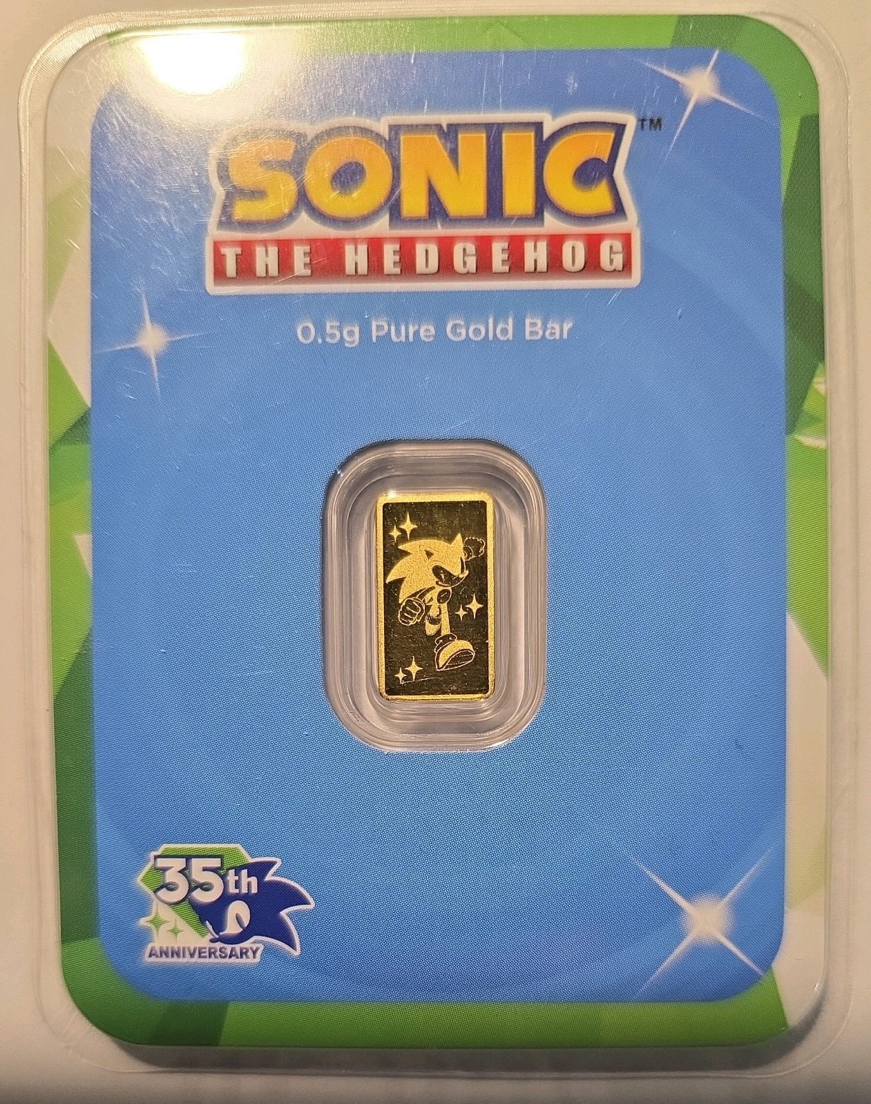 Sonic The Hedgehog .5 Gram Gold Bar in Assay Card | 35th Anniversary