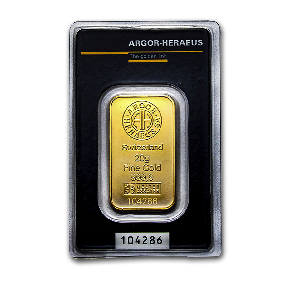 20 gram Gold Bar – Argor-Heraeus KineBar Design (In Assay)