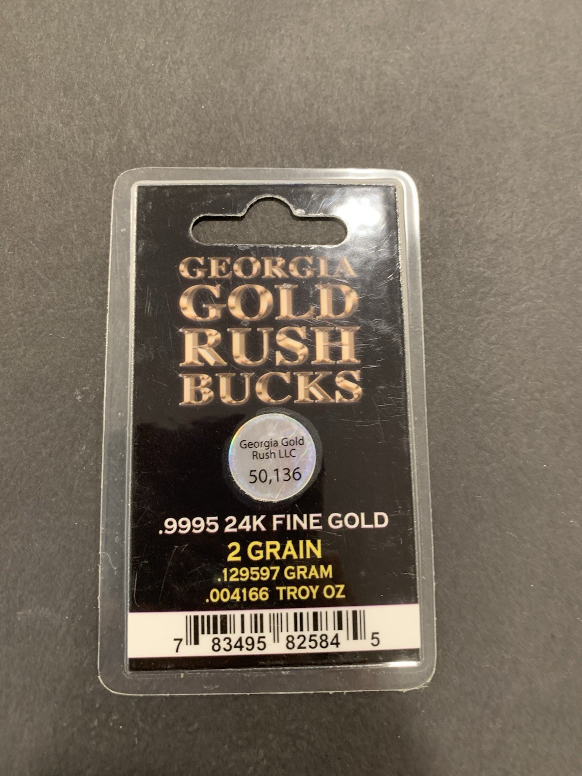 GEORGIA GOLD RUSH BUCKS; .129597 GRAM GOLD BAR; .9995 24K FINE GOLD BULLION