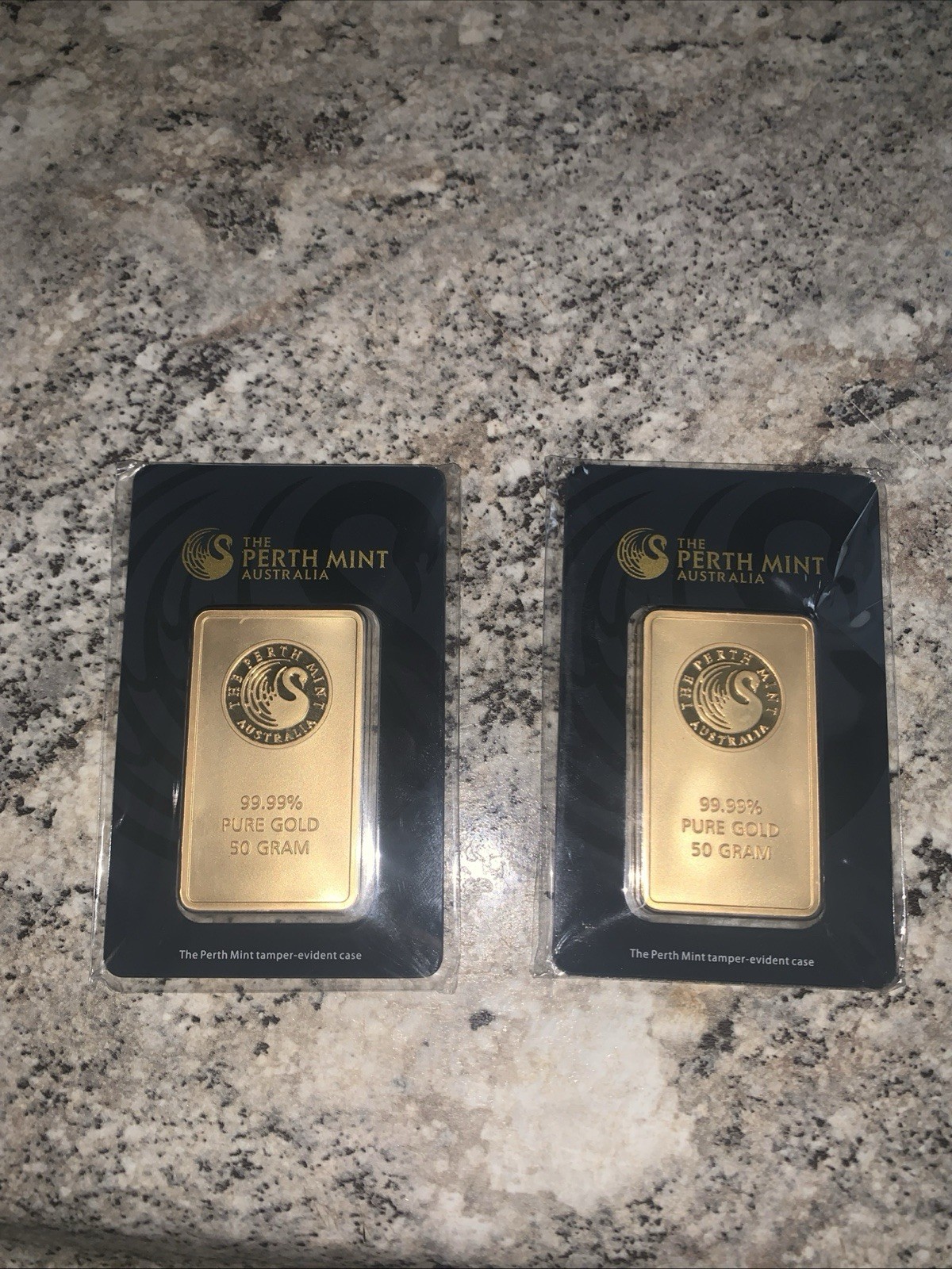 The Perth Mint 0.9999 Fine Gold Bar 50g Each (2 Bars) Total 100g