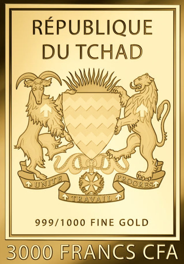 Ramesses II 1/1000 Oz .999 Gold in Coin card 3000 Francs Chad