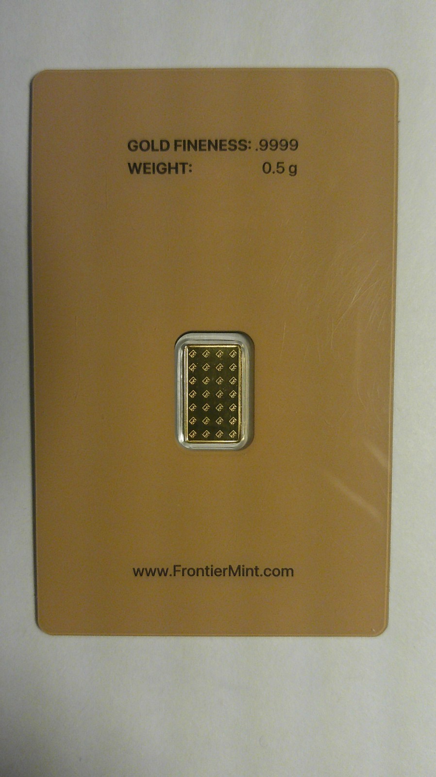 Frontier Mint 1/2 Gram .9999 Fine Gold Bar in Assay Card Holder